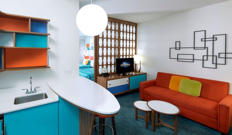 Universal’s Cabana Bay Beach Resort -Family Suite Interior Entry Living room